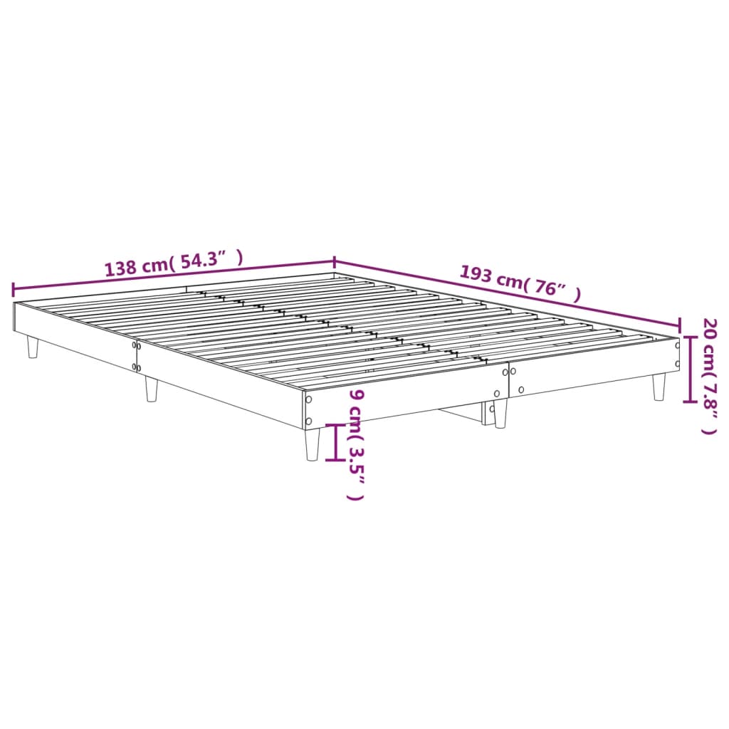 vidaXL Bettgestell Sonoma-Eiche 135x190 cm Holzwerkstoff