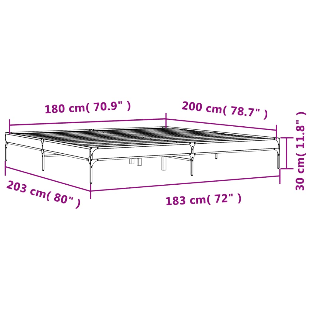 vidaXL Bettgestell Räuchereiche 180x200 cm Holzwerkstoff und Metall