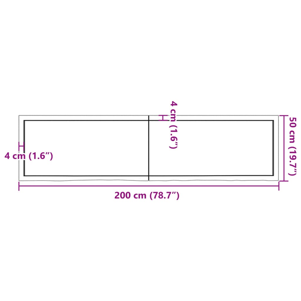 vidaXL Wandregal 200x50x(2-6) cm Massivholz Eiche Unbehandelt