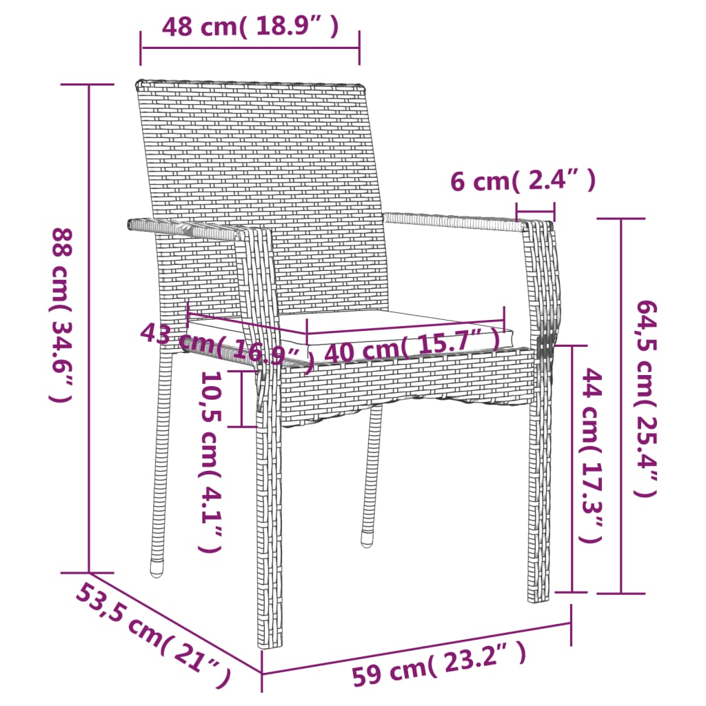 vidaXL 3-tlg. Garten-Essgruppe mit Kissen Schwarz Poly Rattan