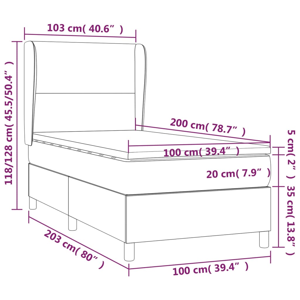 vidaXL Boxspringbett mit Matratze & LED Hellgrau 100x200 cm Stoff