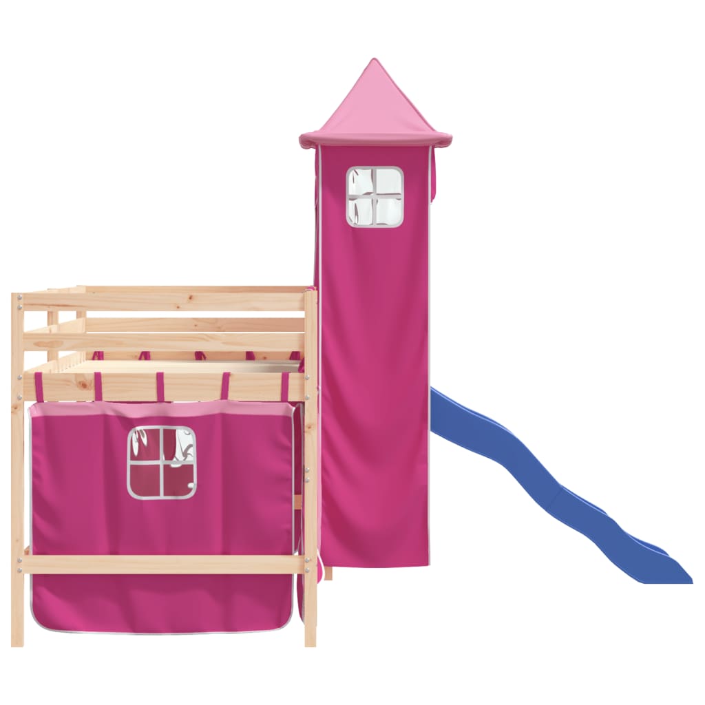 vidaXL Kinderhochbett mit Turm Rosa 90x190 cm Massivholz Kiefer