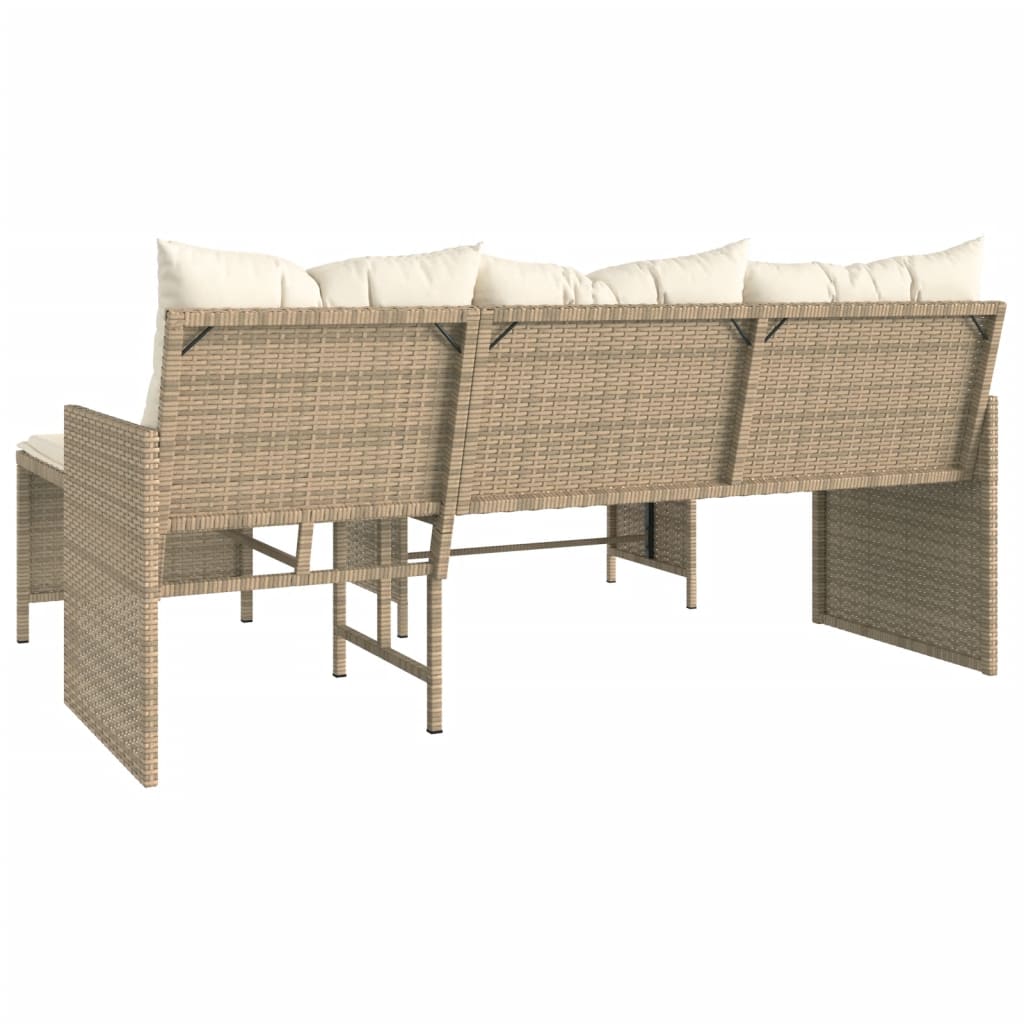 vidaXL Gartensofa in L-Form mit Tisch und Kissen Beige Poly Rattan