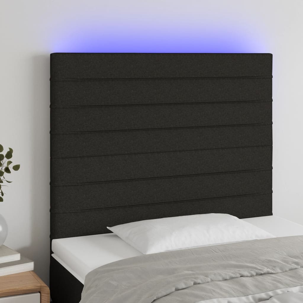 vidaXL LED Kopfteil Schwarz 100x5x118/128 cm Stoff