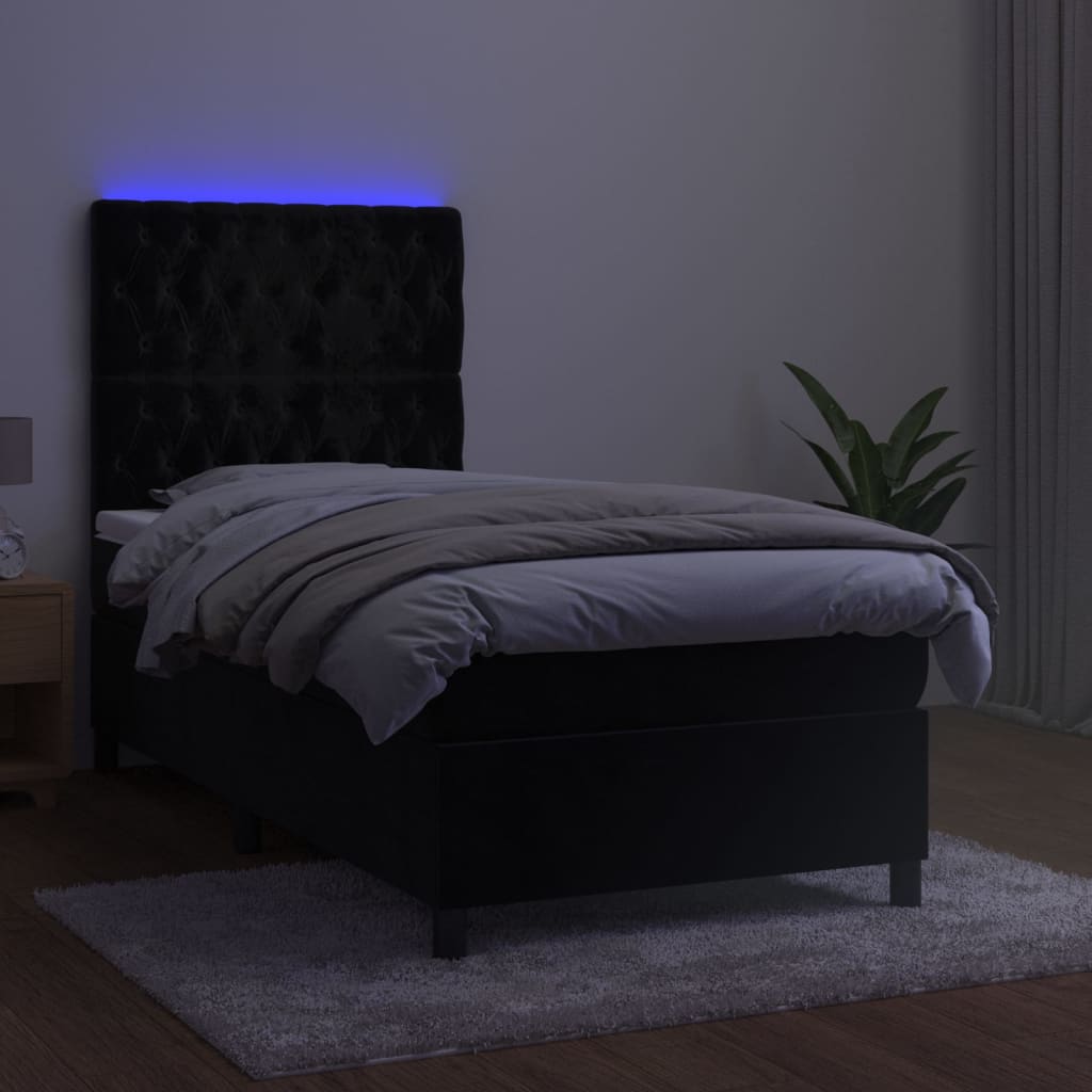 vidaXL Boxspringbett mit Matratze & LED Schwarz 90x190 cm Samt