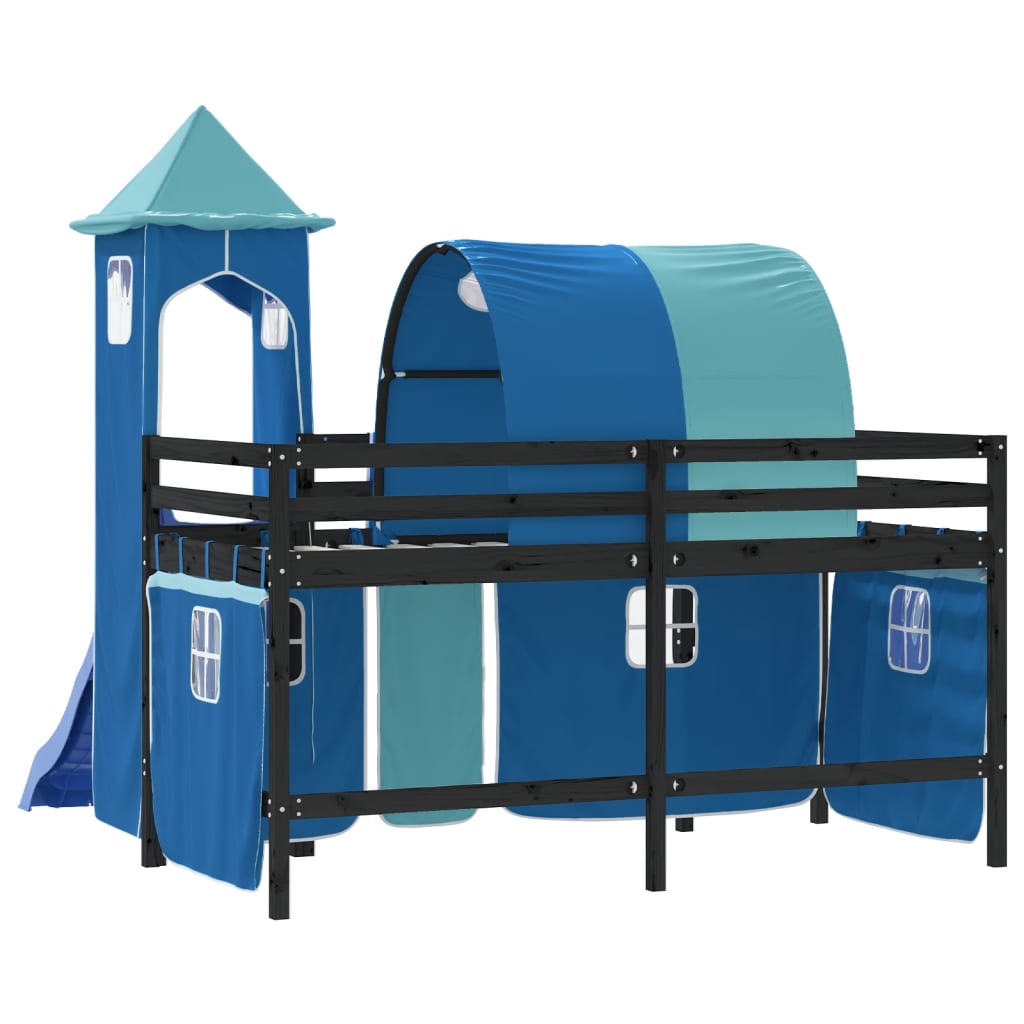 vidaXL Kinderhochbett mit Turm Blau 80x200 cm Massivholz Kiefer