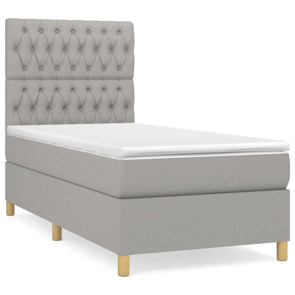 vidaXL Boxspringbett mit Matratze Hellgrau 90x200 cm Stoff