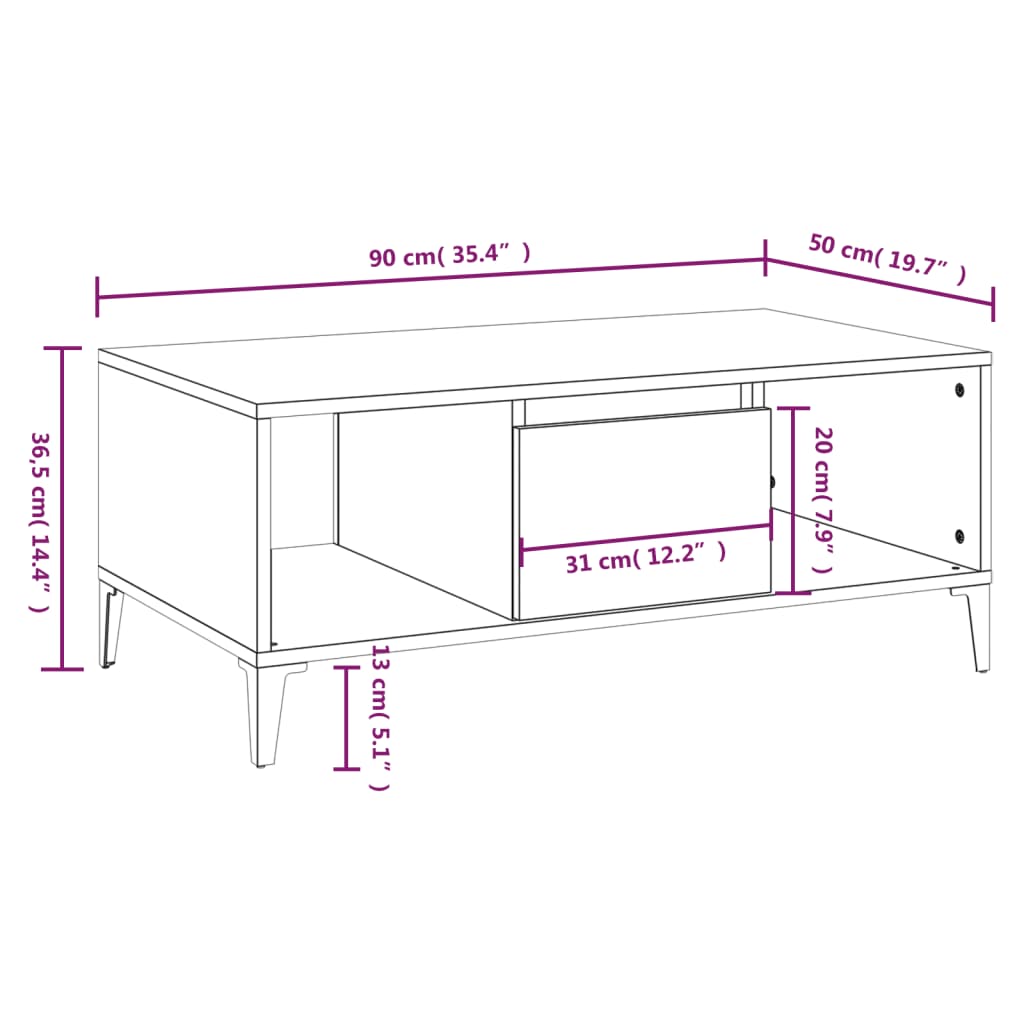 vidaXL Couchtisch Weiß 90x50x36,5 cm Holzwerkstoff