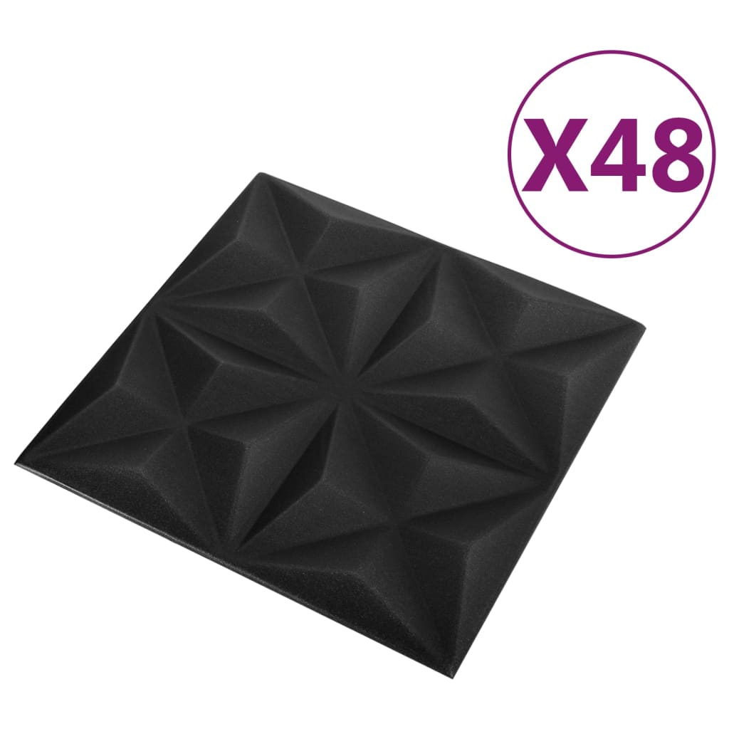 vidaXL 3D-Wandpaneele 48 Stk. 50x50 cm Origami Schwarz 12 m²