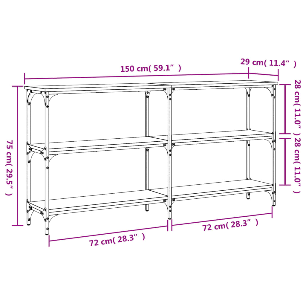 vidaXL Konsolentisch Sonoma-Eiche 150x29x75 cm Holzwerkstoff