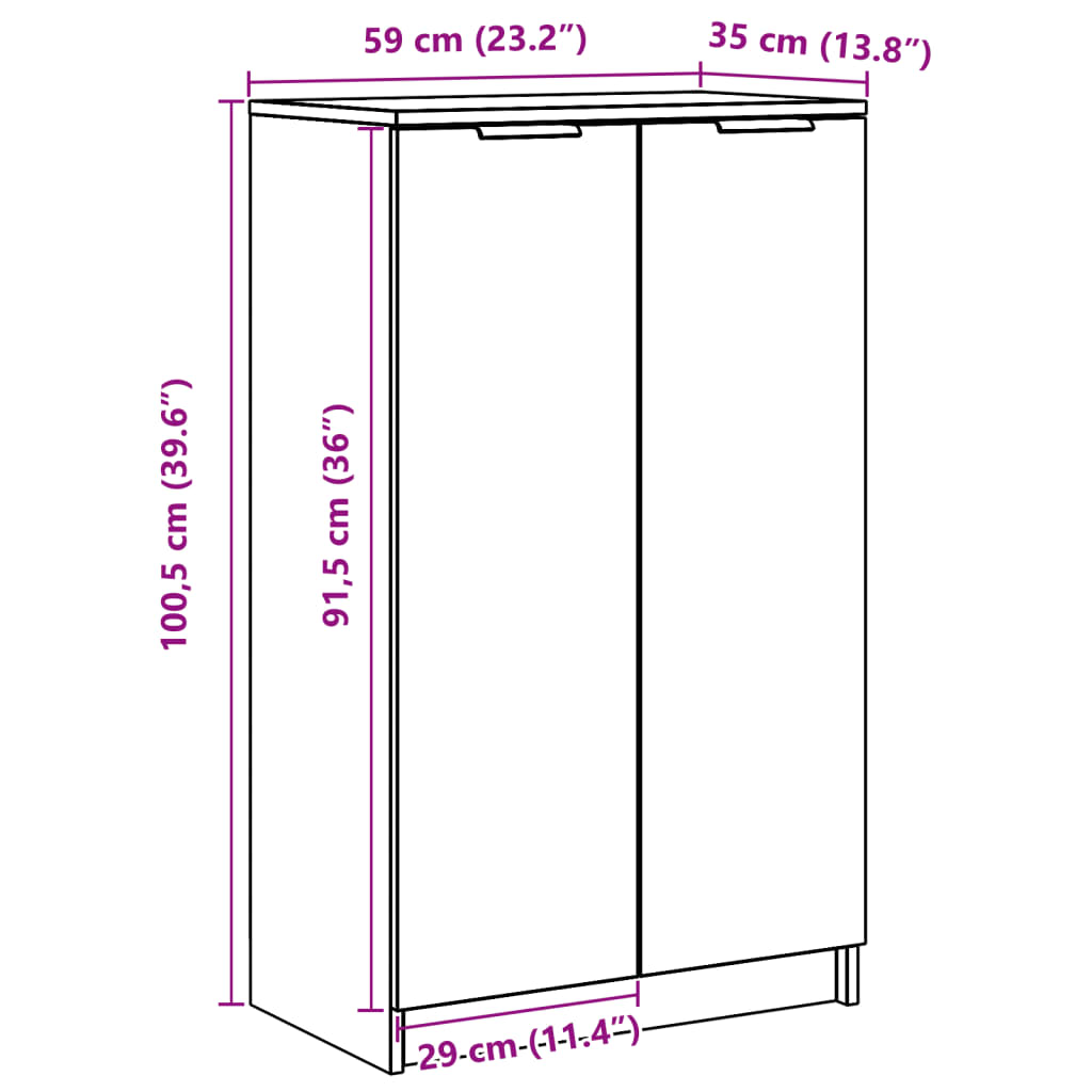 vidaXL Schuhregal Braun Eichen-Optik 59x35x100 cm Holzwerkstoff