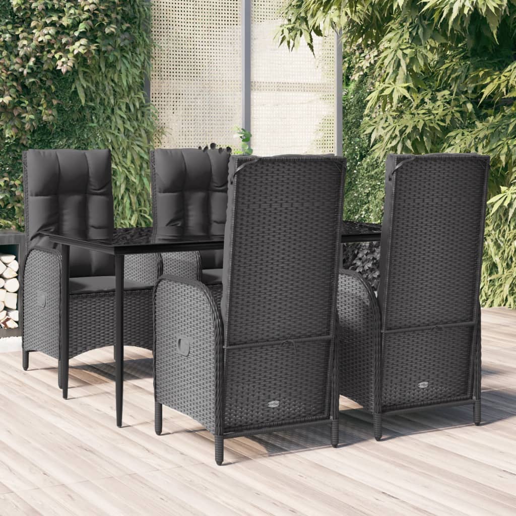 vidaXL 5-tlg. Garten-Essgruppe mit Kissen Schwarz Poly Rattan