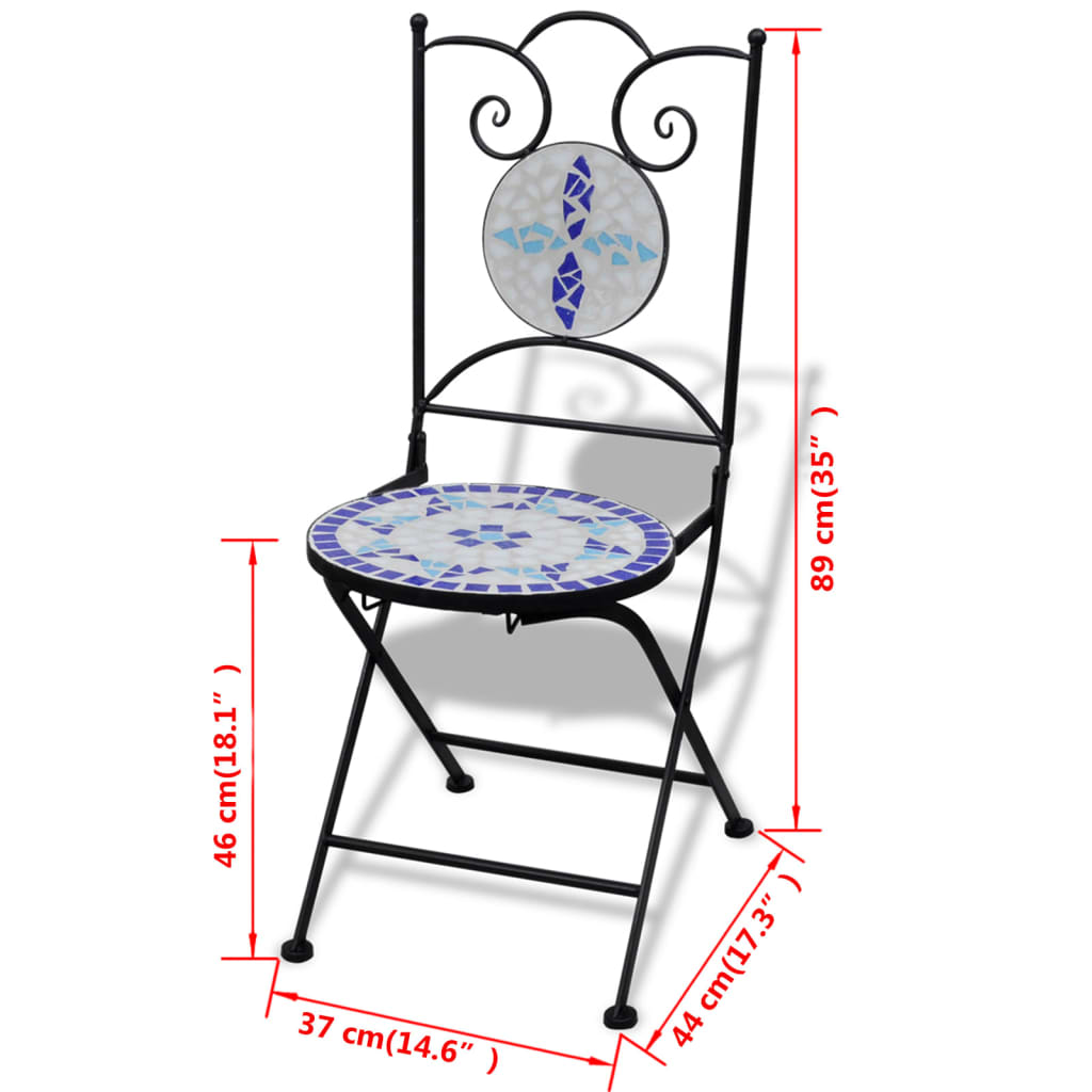 vidaXL Bistrostühle Klappbar 2 Stk. Keramik Blau und Weiß