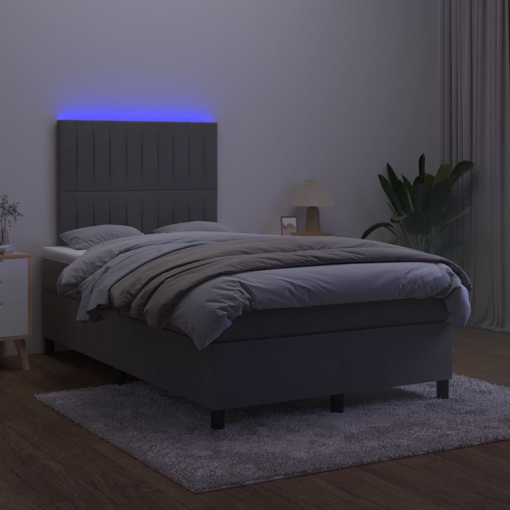 vidaXL Boxspringbett mit Matratze & LED Dunkelgrau 120x200 cm Samt