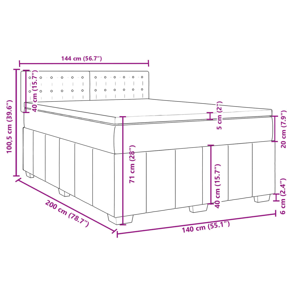 vidaXL Boxspringbett mit Matratze Dunkelbraun 140x200 cm Stoff