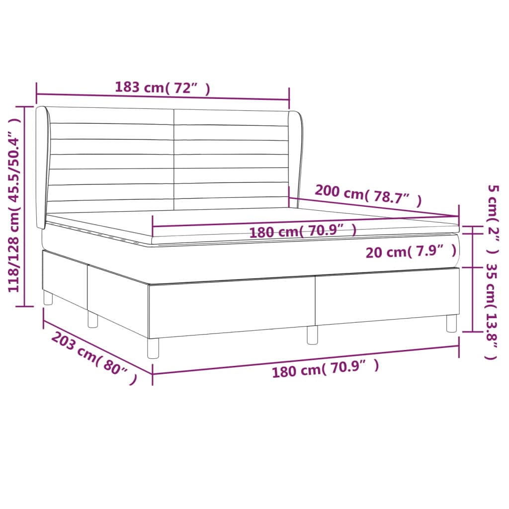 vidaXL Boxspringbett mit Matratze Hellgrau 180x200 cm Samt