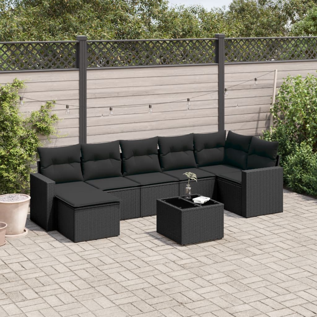 vidaXL 8-tlg. Garten-Sofagarnitur mit Kissen Schwarz Poly Rattan