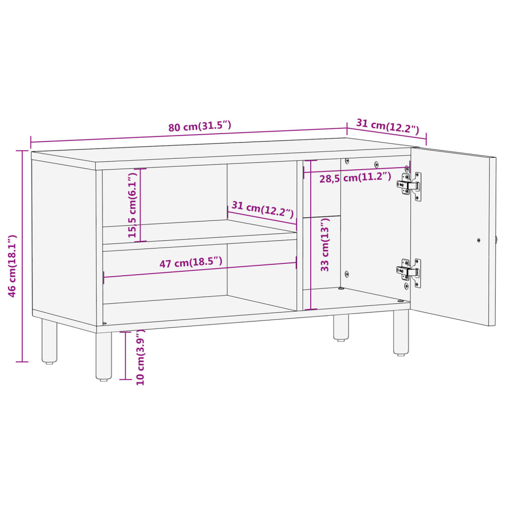 vidaXL TV-Schrank 80x31x46 cm Massivholz Mango