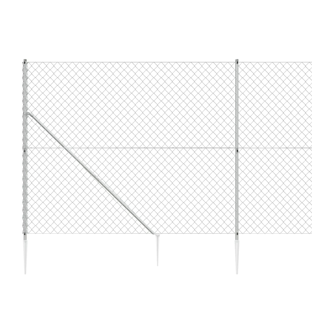 vidaXL Maschendrahtzaun mit Bodenhülsen Silbern 1,6x10 m