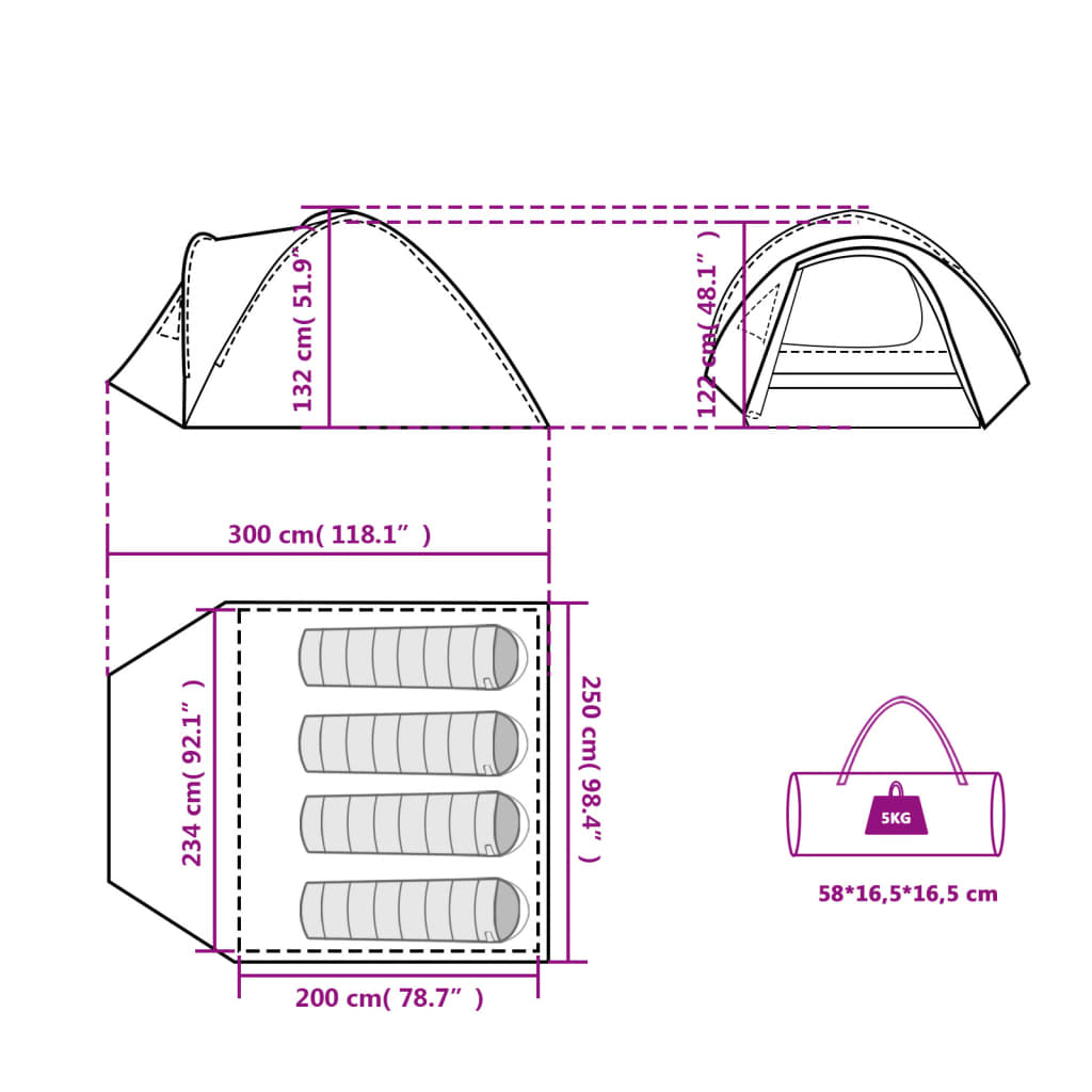 vidaXL Kuppel-Campingzelt 4 Personen Blau Wasserdicht