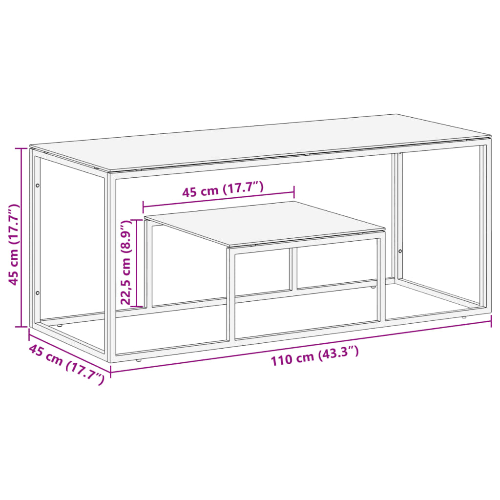 vidaXL Couchtisch Silbern Edelstahl und Hartglas