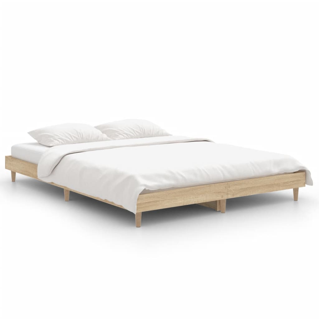 vidaXL Bettgestell Sonoma-Eiche 135x190 cm Holzwerkstoff