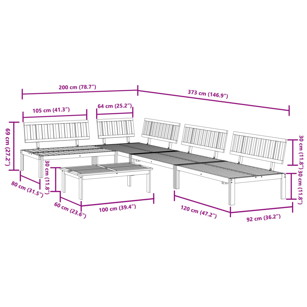 vidaXL 5-tlg. Garten-Sofagarnitur aus Paletten Massivholz Akazie