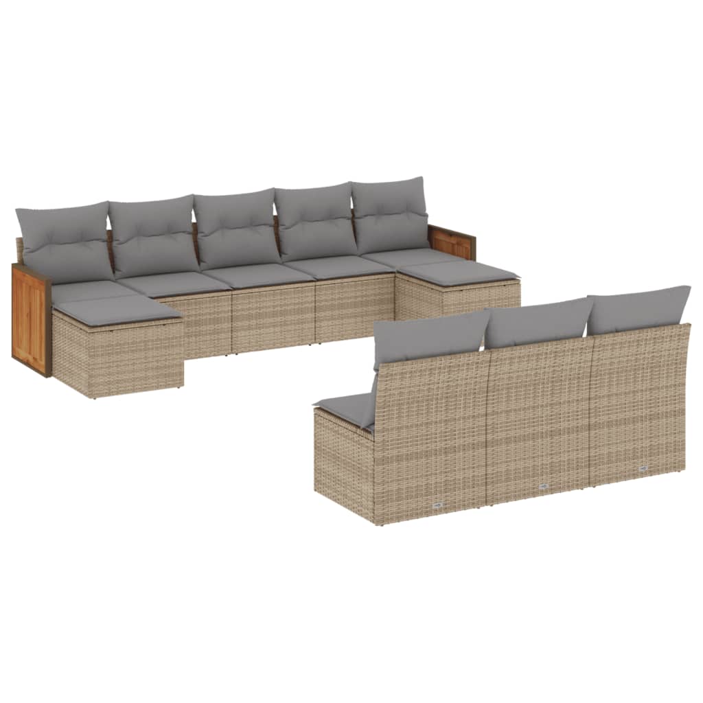 vidaXL 10-tlg. Garten-Sofagarnitur mit Kissen Beige Poly Rattan