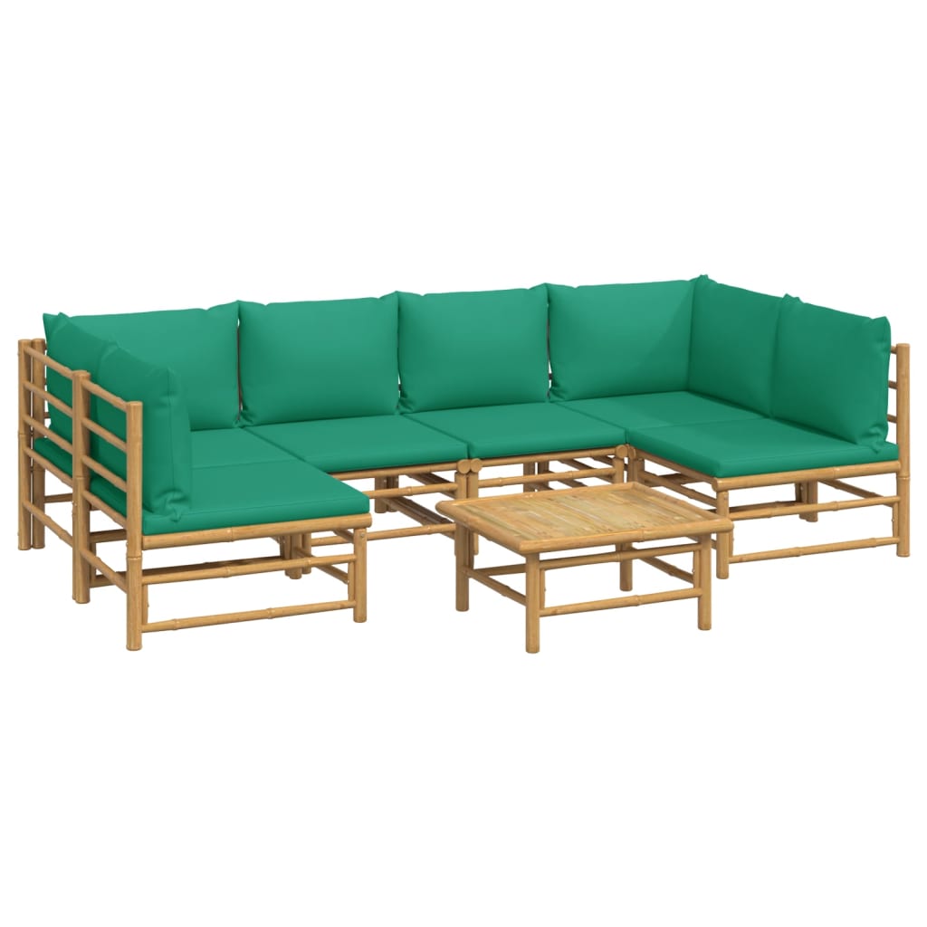 vidaXL 7-tlg. Garten-Lounge-Set mit Grünen Kissen Bambus