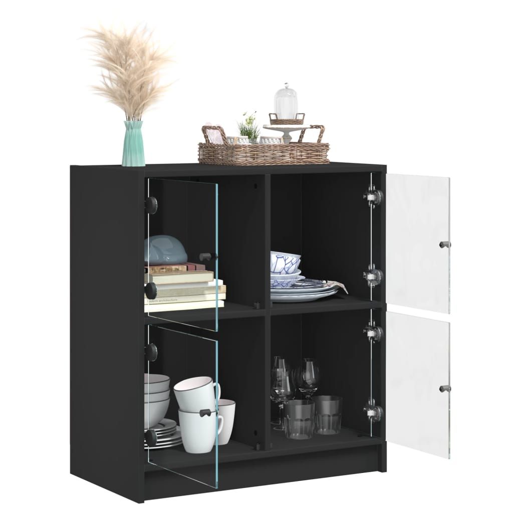 vidaXL Beistellschrank mit Glastüren Schwarz 68x37x75,5 cm