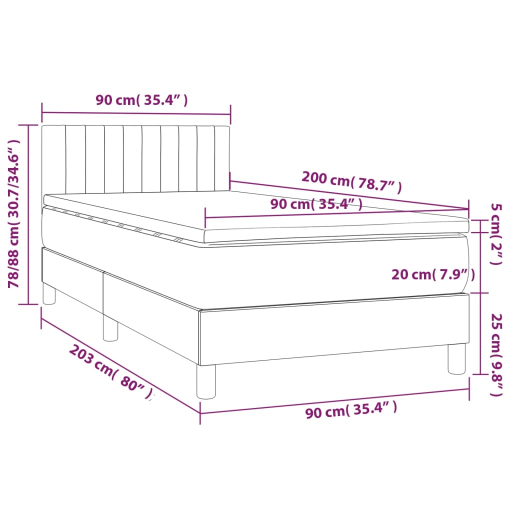 vidaXL Boxspringbett mit Matratze Dunkelgrau 90x200 cm Stoff