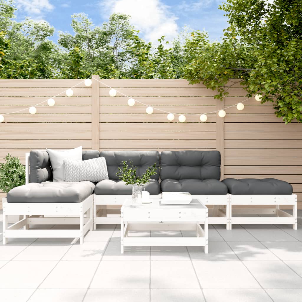 vidaXL 6-tlg. Garten-Lounge-Set mit Kissen Weiß Massivholz