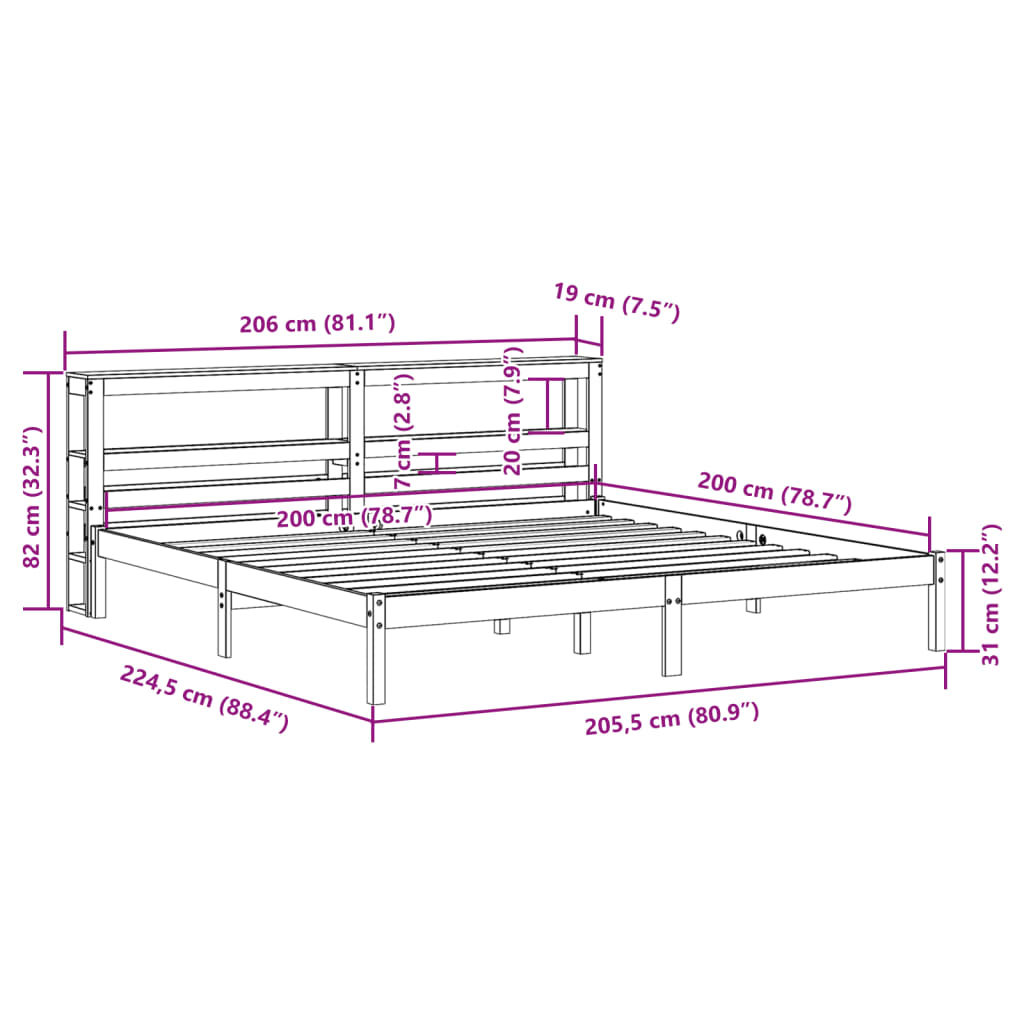 vidaXL Bettgestell mit Kopfteil ohne Matratze Wachsbraun 200x200 cm