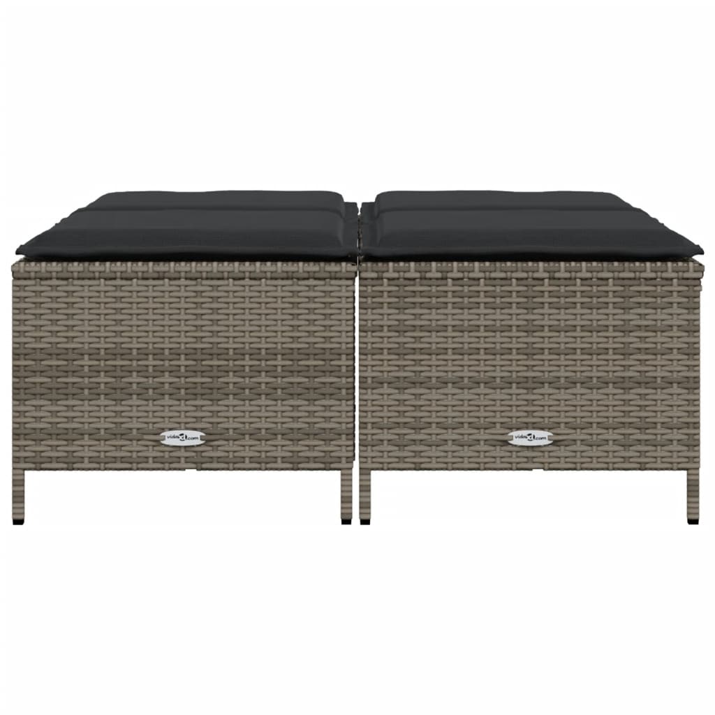 vidaXL Gartenhocker mit Kissen 4 Stk. Grau Poly Rattan