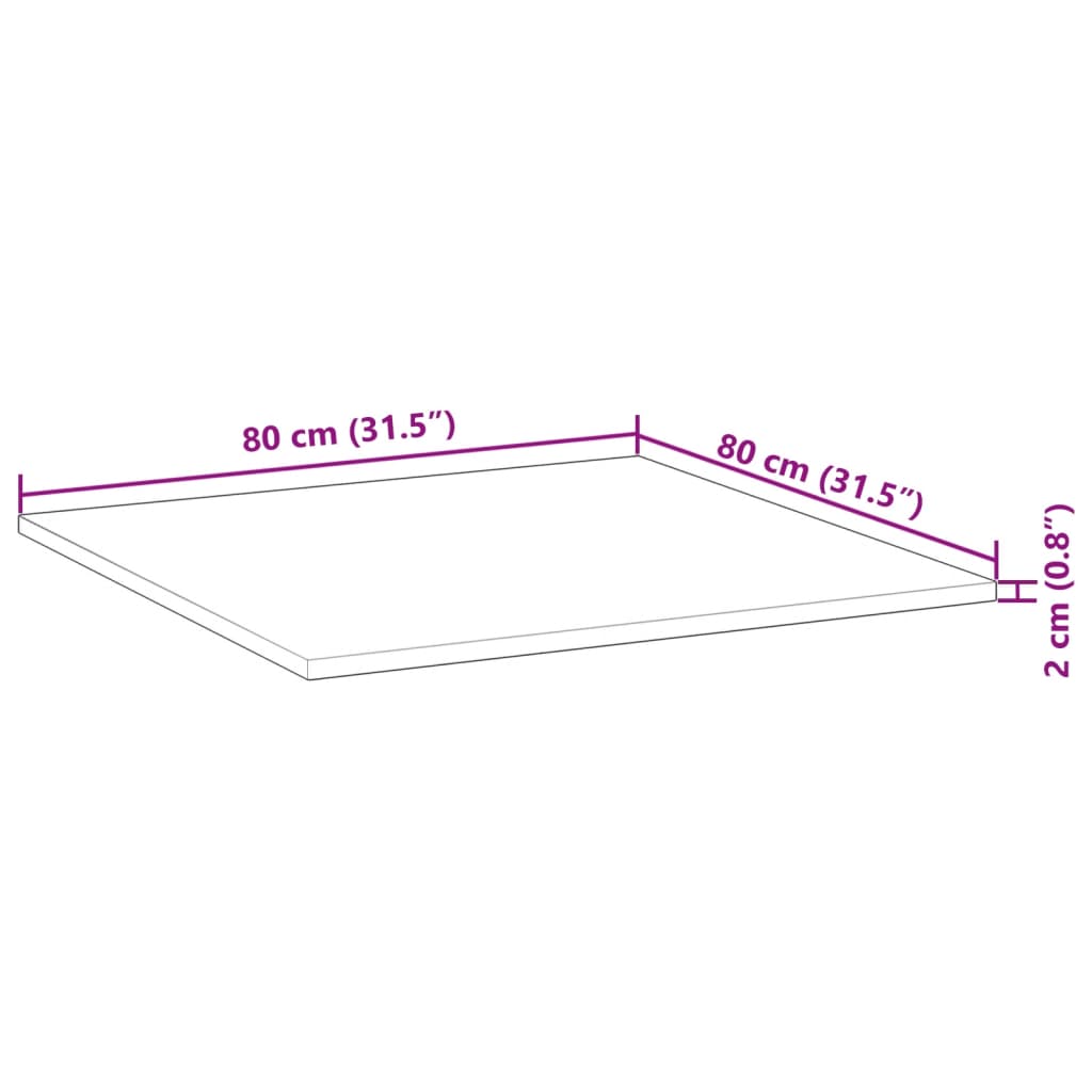 vidaXL Tischplatte Quadratisch 80x80x2 cm Massivholz Akazie