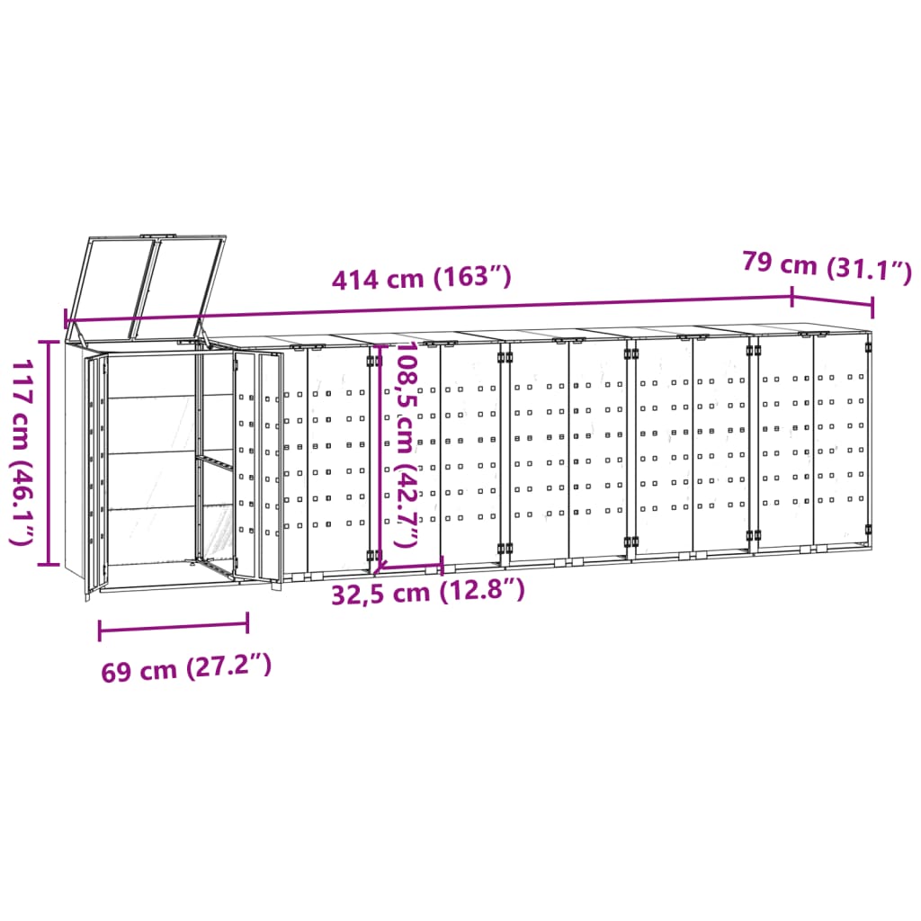 vidaXL Mülltonnenbox für 6 Tonnen Anthrazit 414x79x117 cm Stahl