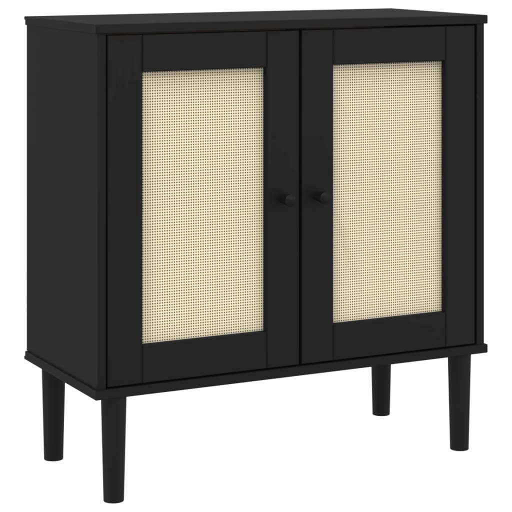 vidaXL Sideboard SENJA Rattan-Optik Schwarz 80x35x80 cm Kiefernholz