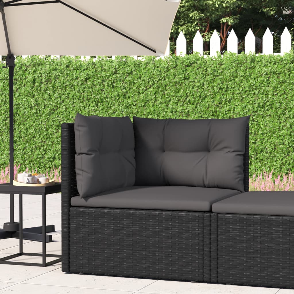 vidaXL Garten-Ecksofa mit Kissen Schwarz Poly Rattan