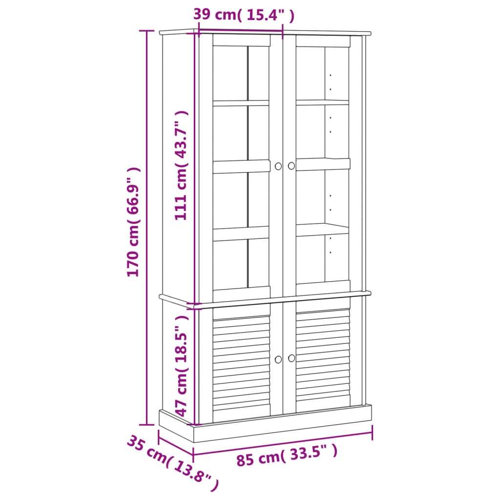 vidaXL Vitrine VIGO Grau 85x35x170 cm Massivholz Kiefer