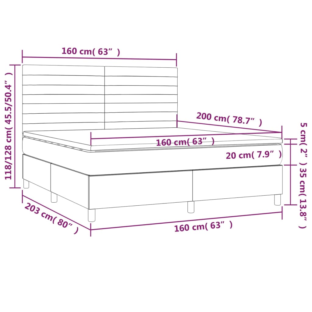 vidaXL Boxspringbett mit Matratze Dunkelblau 160x200 cm Samt