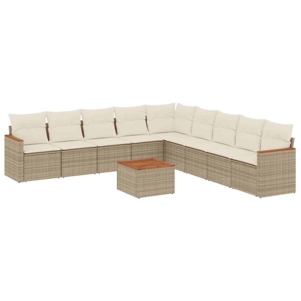 vidaXL 10-tlg. Garten-Sofagarnitur mit Kissen Beige Poly Rattan