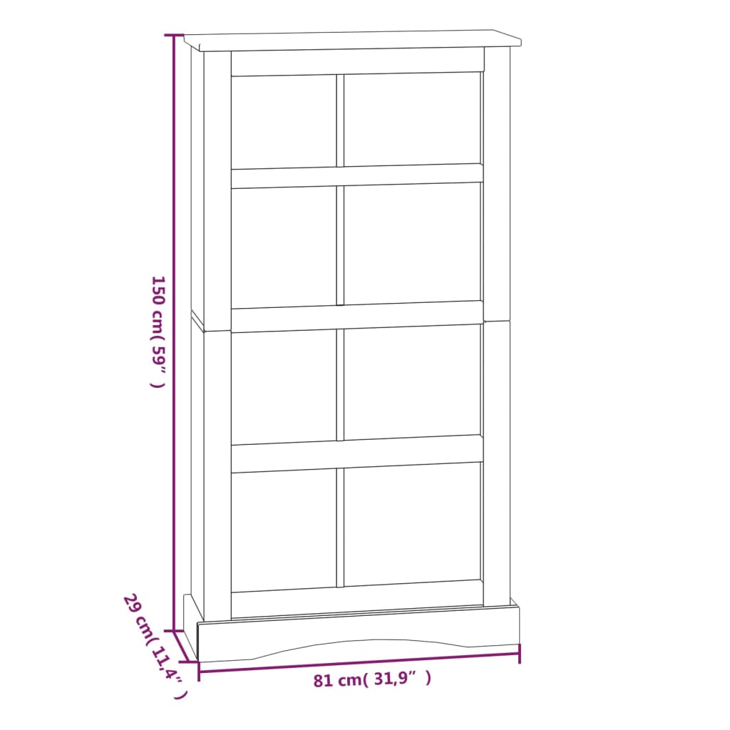 vidaXL Bücherschrank 4 Fächer Mexiko-Stil Kiefernholz Weiß 81x29x150cm