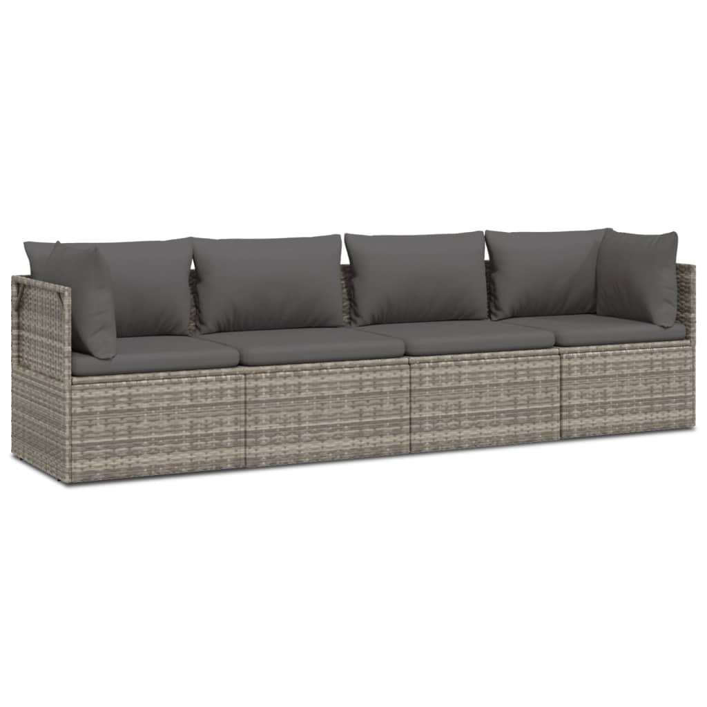 vidaXL 4-tlg. Garten-Lounge-Set mit Kissen Grau Poly Rattan