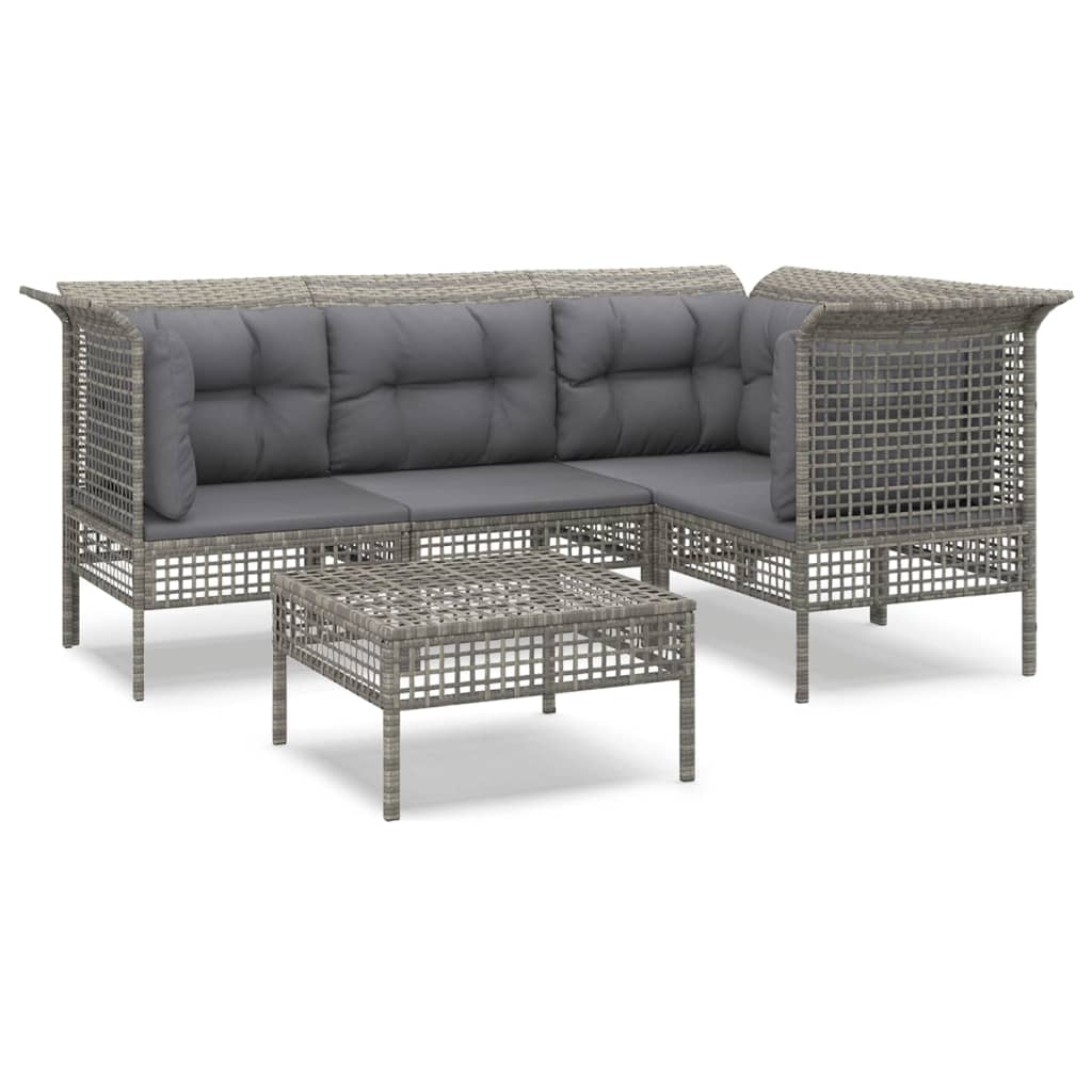 vidaXL 5-tlg. Garten-Lounge-Set mit Kissen Grau Poly Rattan