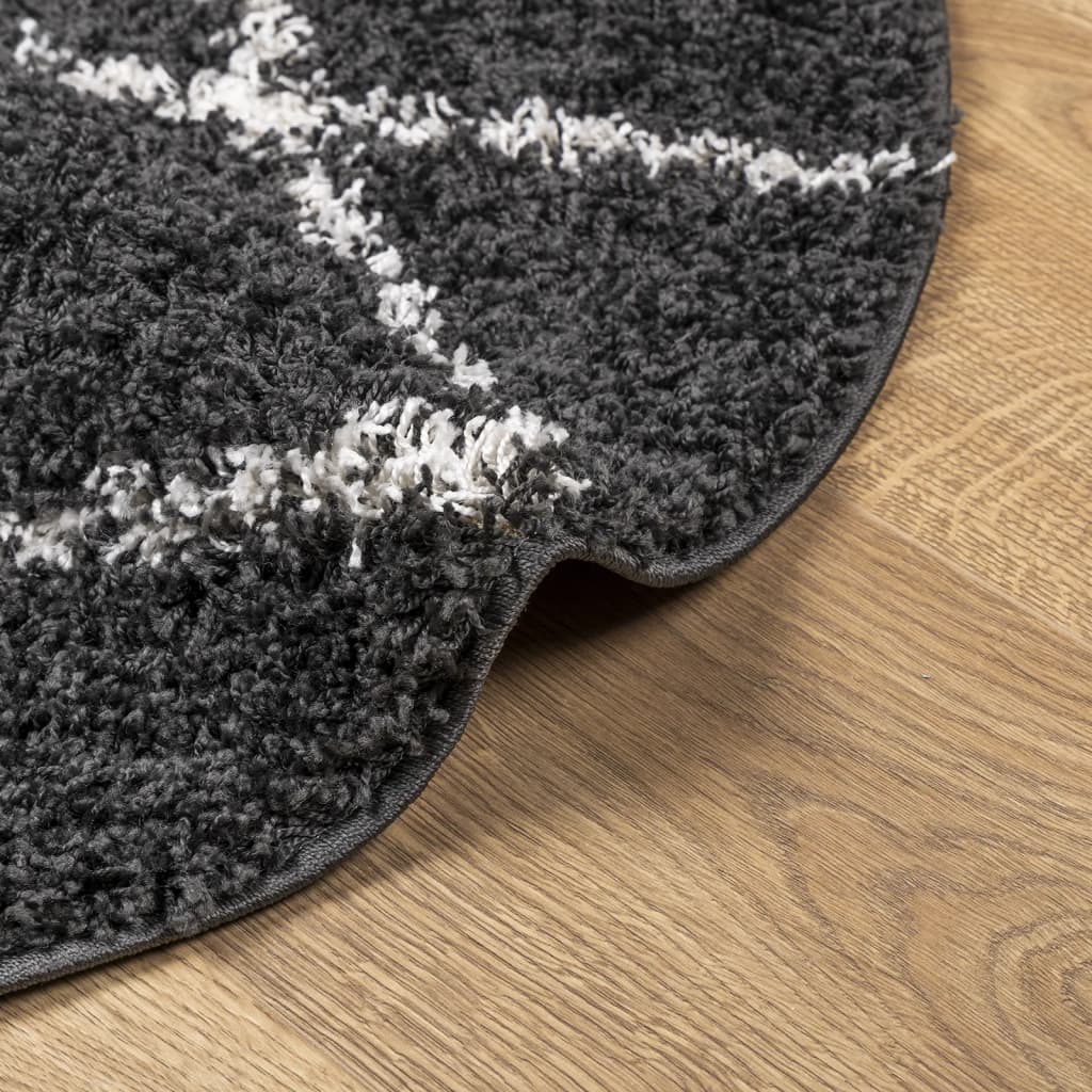 vidaXL Teppich Shaggy Hochflor Modern Schwarz und Creme Ø 120 cm