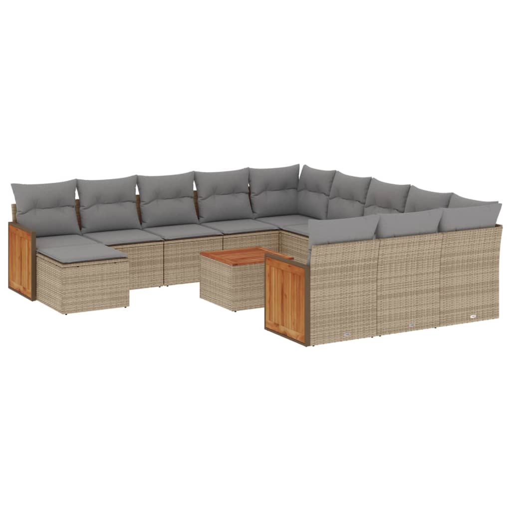 vidaXL 13-tlg. Garten-Sofagarnitur mit Kissen Beige Poly Rattan