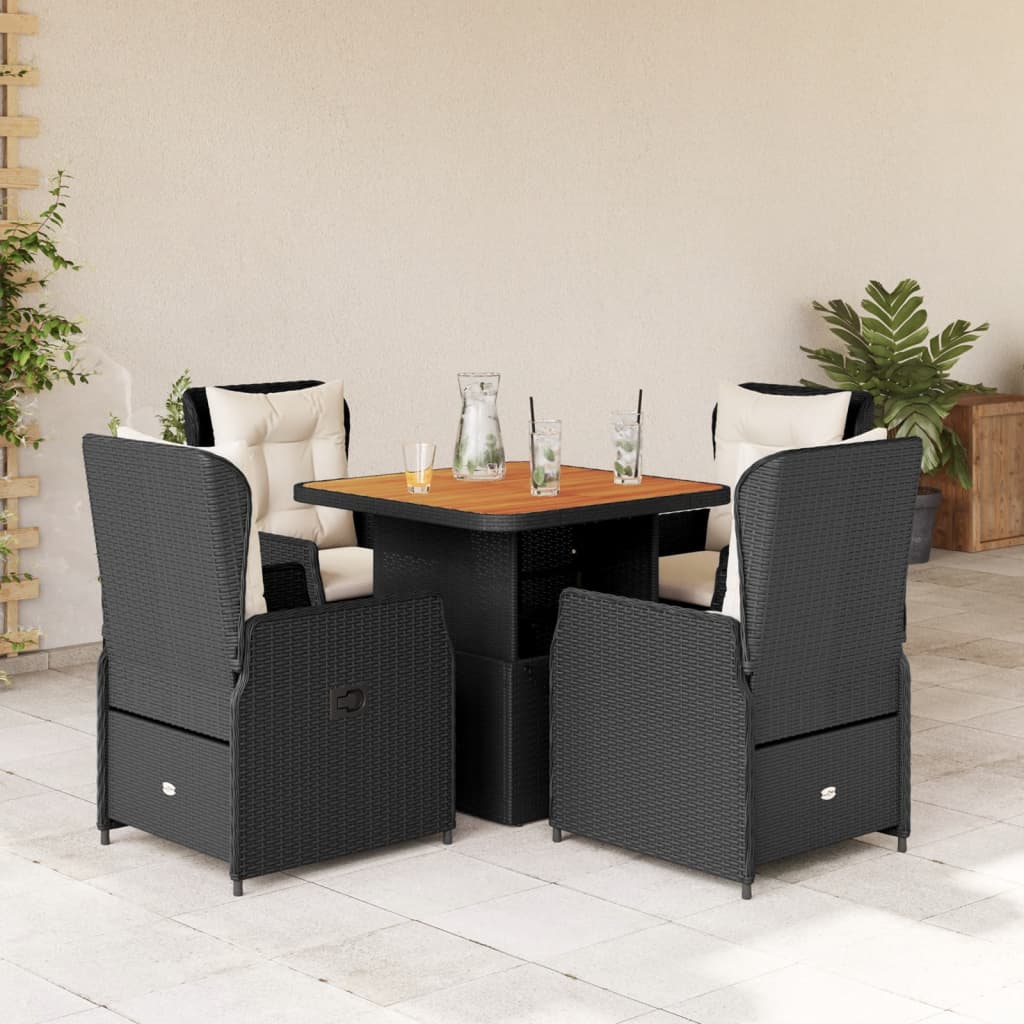 vidaXL 5-tlg. Garten-Essgruppe mit Kissen Schwarz Poly Rattan