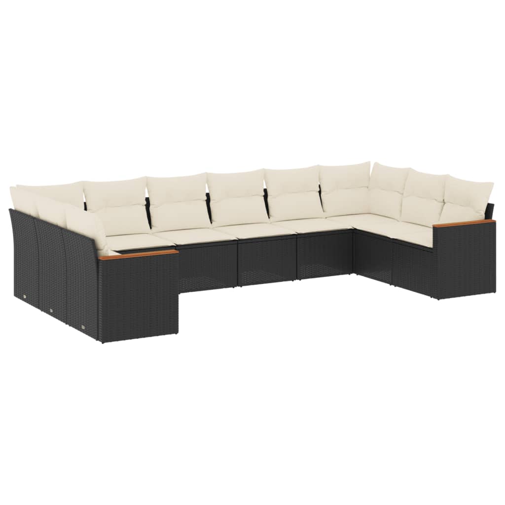 vidaXL 10-tlg. Garten-Sofagarnitur mit Kissen Schwarz Poly Rattan