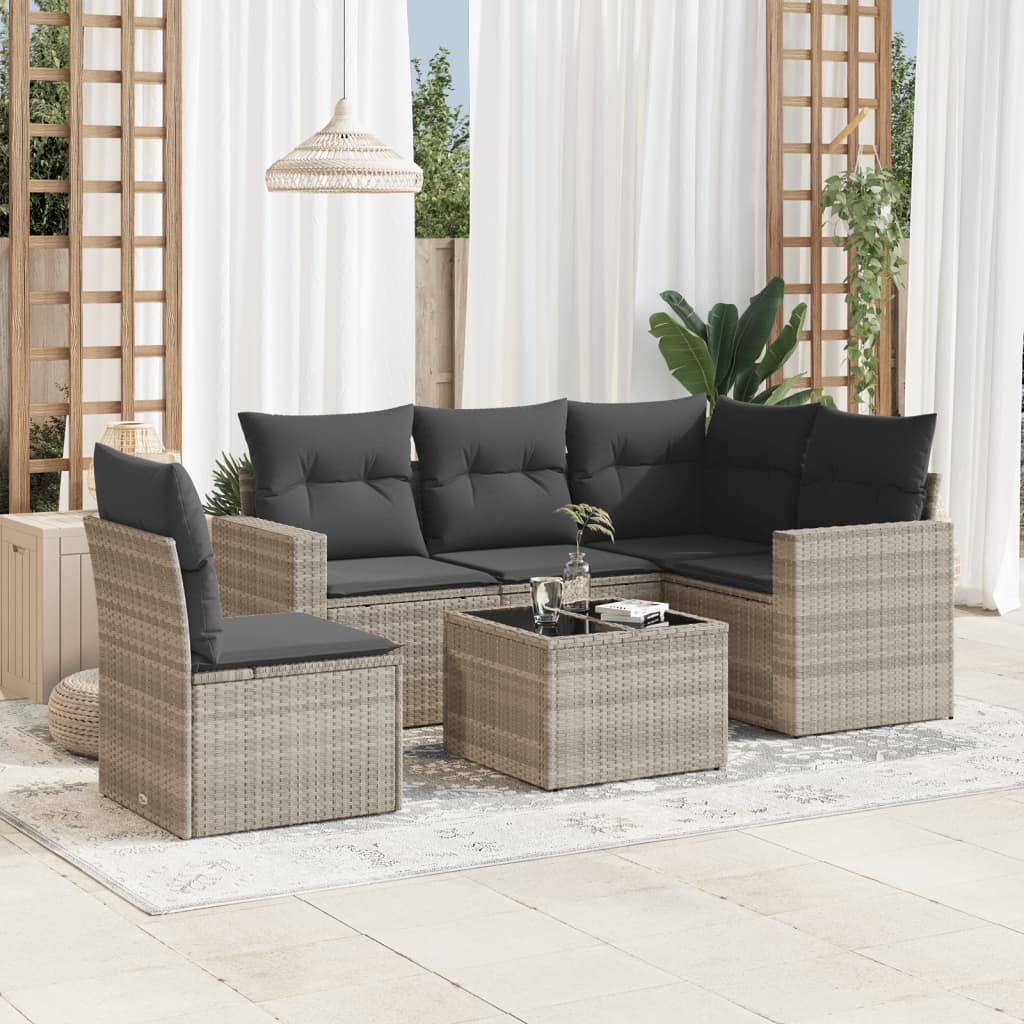 vidaXL 6-tlg. Garten-Sofagarnitur mit Kissen Hellgrau Poly Rattan