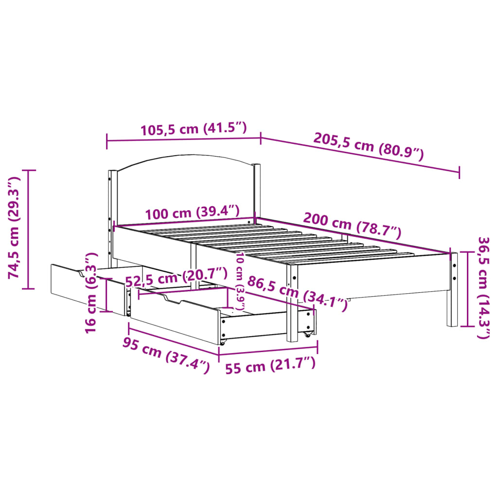 vidaXL Massivholzbett ohne Matratze Weiß 100x200 cm Kiefernholz